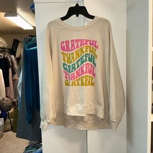 Altar’d State cream thin sweater with colorful text. Size L